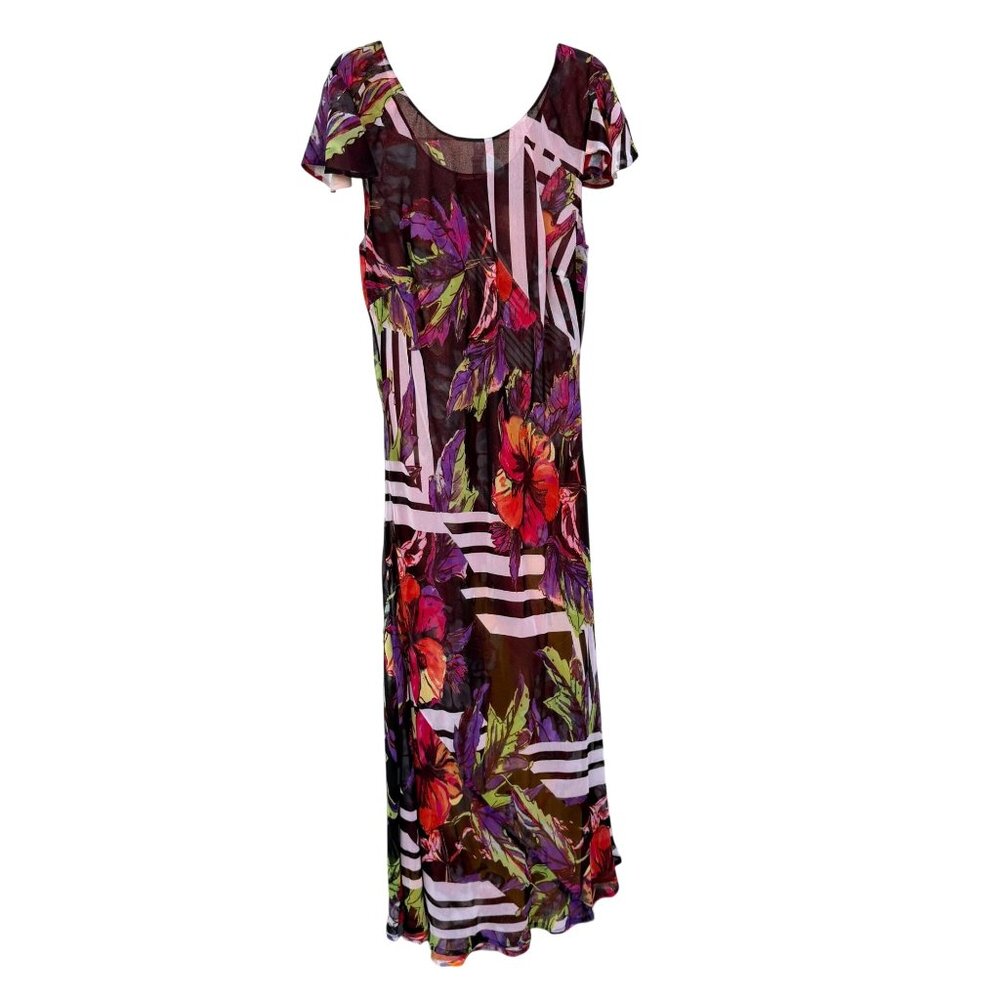Kenzie Reversible Maxi Dress 18W Scoop Neck Floral Boho Hippie Tropical Red - Picture 1 of 11